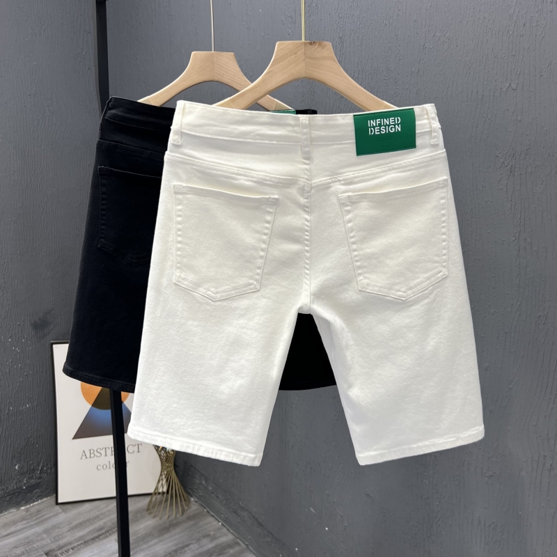白色牛仔短裤男简约纯色中裤子