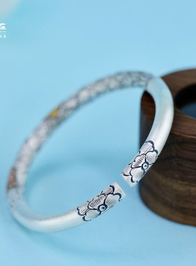 寸四大理寸四银庄纯手工繁花似锦开口手镯