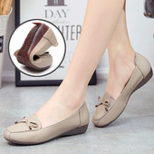 女单鞋 真皮平底浅口中年妈妈鞋 软底防滑女士皮鞋 春秋豆豆鞋 休闲鞋