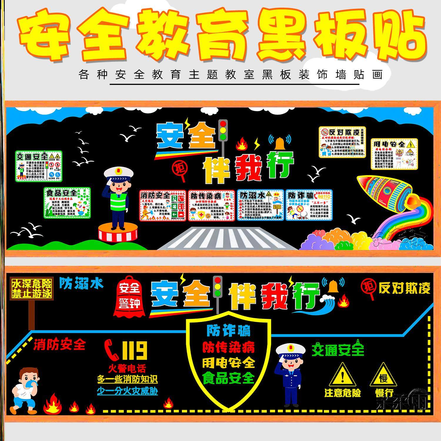交通标志交通安全文化墙贴布置幼儿园宣传材料黑板报墙贴教室出行