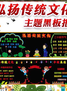 教室传统节日黑板报主题材料创意环创国风中小学校中华墙贴小学