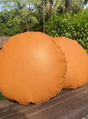 头层牛皮纳帕橙色圆形抱枕套沙发靠垫客厅轻奢高级感大号腰垫软包