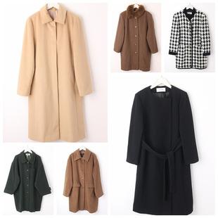 古着大衣女毛呢 vintage孤品气质毛呢双排扣复古格子外套时尚