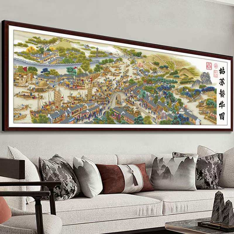 十字绣姑苏繁华图安格古绢布大格四股绣50种色满绣新中式名画客厅