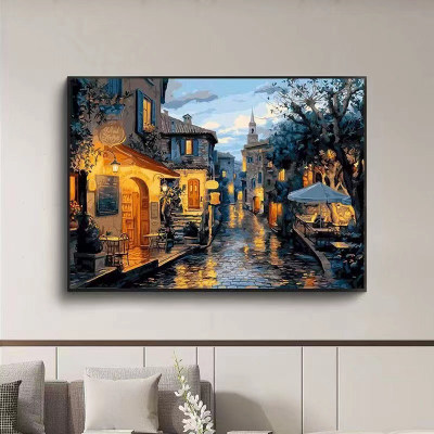 雨季街景十字绣2022新款线绣客厅现代欧式街道风景满绣优雅高级感