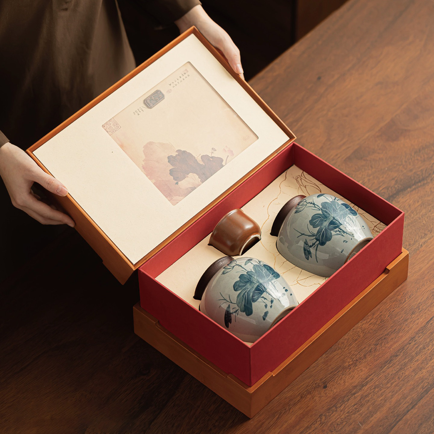 高档竹盒茶叶罐陶瓷茶罐红茶空礼盒龙井茶空包装通用绿茶包装盒