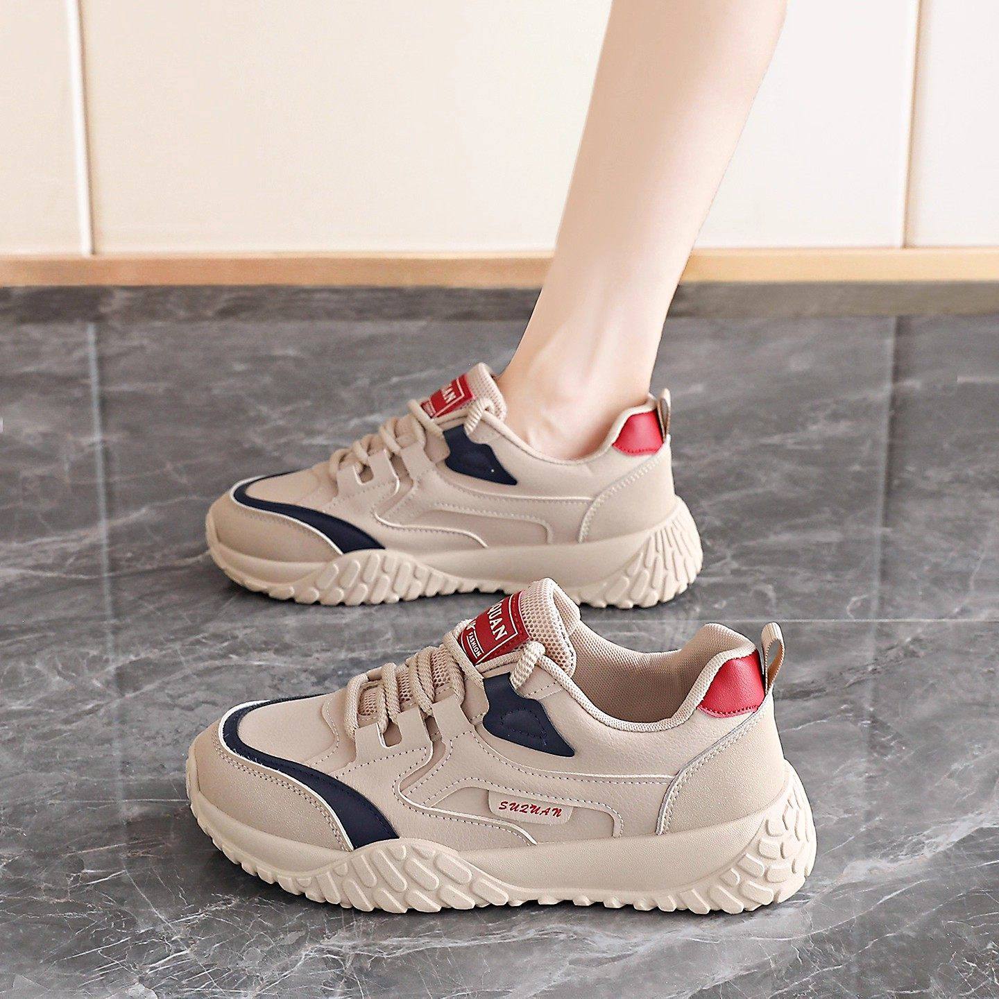 女秋季2026年新款软底外穿皮面防水女士休闲鞋孕妇专用防滑运动鞋,女鞋,休闲板鞋,淘宝优惠券,粉丝福利购,淘宝优惠卷