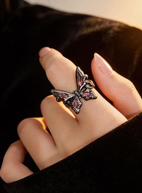 轻奢蝴蝶锆石戒指女开口时尚个性小众指环高级感