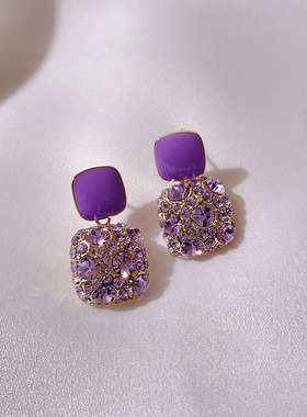 高级感紫色耳环925纯银银针耳钉韩国网红气质耳饰2020年新款百搭