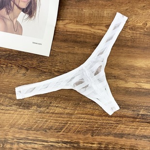 青年潮男个性 性感透明轻薄条纹网纱透视透气T字内裤 丁字内裤 男士