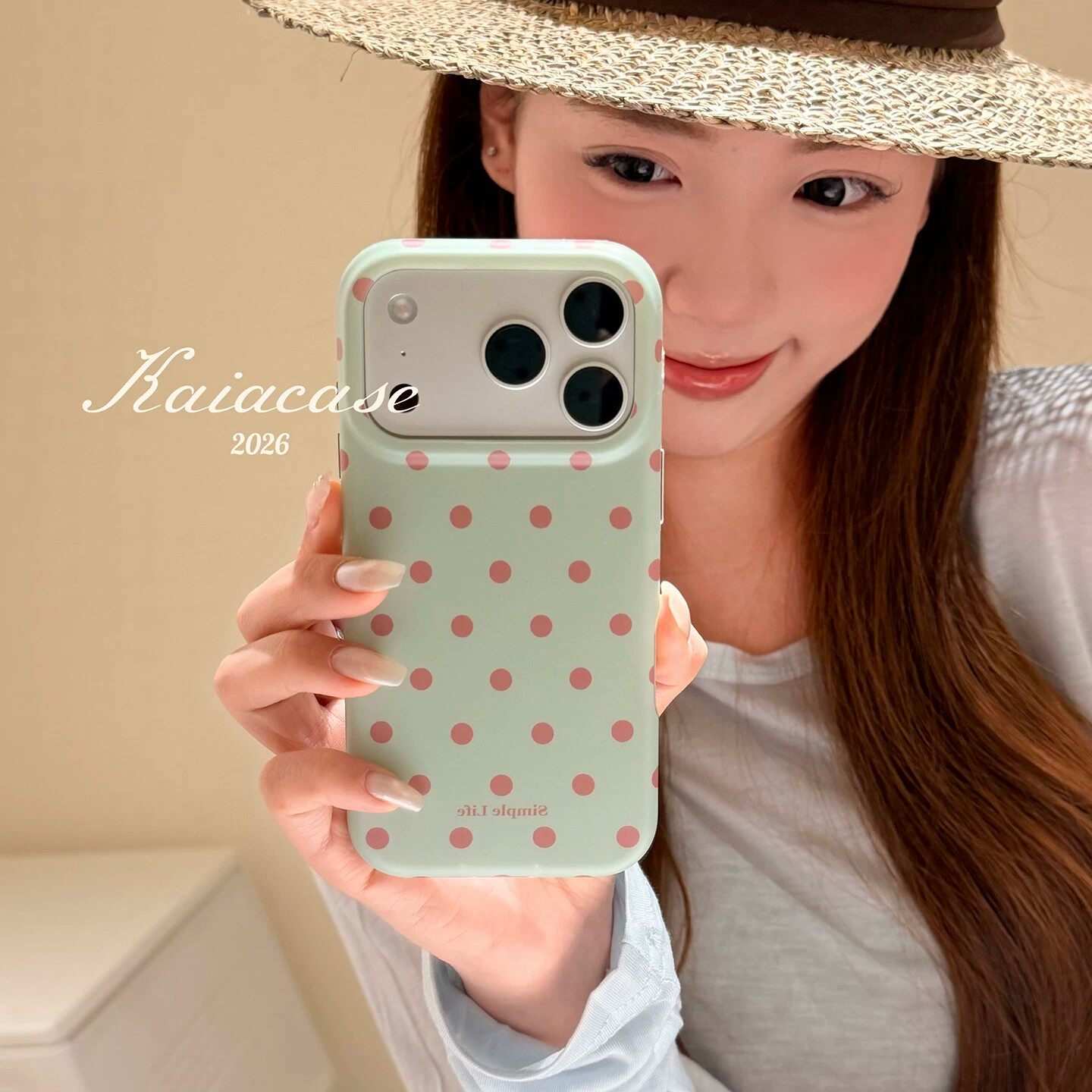 夏日甜美清新绿简约波点适用苹果17手机壳亚克力iphone16p