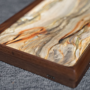 大理石发光茶盘ins小夜灯奢石白玉石黑胡桃木创意摆件