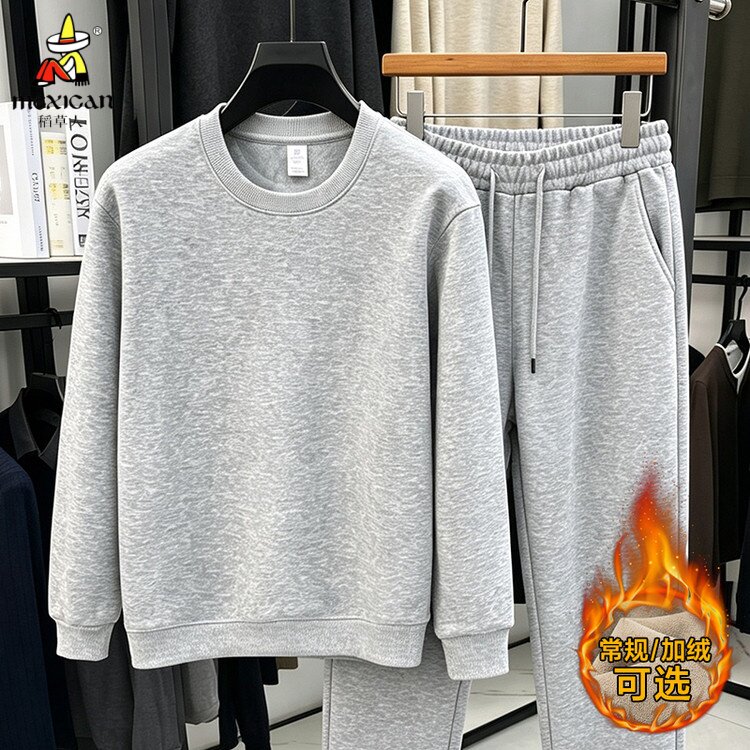 稻草人2026秋冬男士运动套装圆领套头卫衣长裤宽松日常休闲运动服