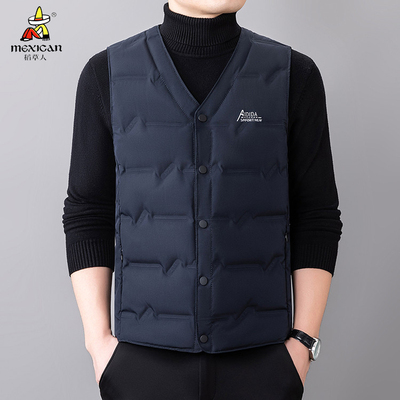 稻草人羽绒服V领马甲男冬季保暖休闲坎肩中老年内搭爆款马夹背心J