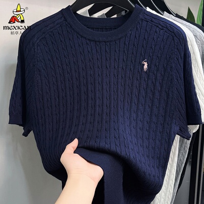 稻草人男士都市潮流纯色针织T恤夏季时尚麻绳纹理上衣短袖衫