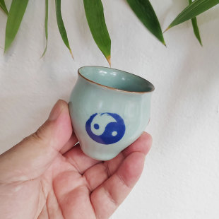 汝窑开片釉太极八卦图茶杯主人杯功夫茶具品茗杯个人专用杯陶瓷杯