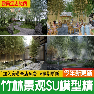 中式乡村竹文化公园景区庭院民宿夹道茶馆竹林景观SU模型草图大师