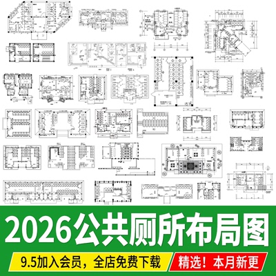 公共厕所卫生间乡村公厕平面布置图方案设计坑位布局图CAD施工图