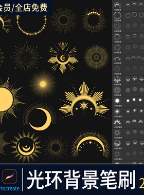 procreate笔刷梦幻光环背景人物ipad绘画光环烫金元素装饰ps笔刷
