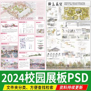 PS小清新校园景观设计广场建筑规划竞赛风展板PSD源文件模板原件