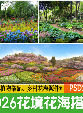 花境花海植物美丽乡村山地路边花镜配置改造效果图ps素材psd分层