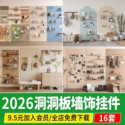 洞洞板墙饰板挂件挂衣钩衣服包包帽服饰收纳置物架草图大师SU模型