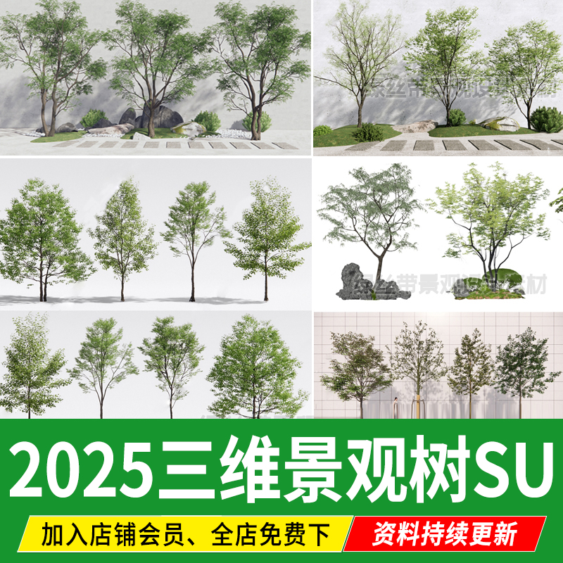 园林景观树行道树彩叶色叶树造型树广场小乔木三维植物su模型素材