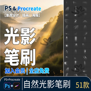 Procreate笔刷光影光斑逼真阳光照散射漏光线闪亮阴影光束PS画笔