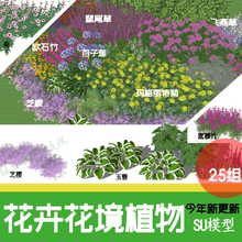 3d国内园林庭院花境植物 配置 花镜 草花地被花卉花丛 su模型素材