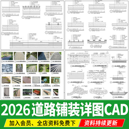 园林道路铺装做法详图公园地面景观园路通用节点大样图CAD施工图