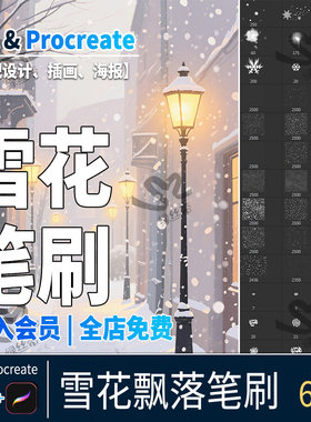 雪花雪景ps笔刷冬天下雪特效平板绘画景观画笔飘落procreate笔刷