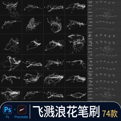 水花浪花procreate笔刷平板泼水飞溅喷溅特效海浪插画ps笔刷素材