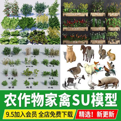 农业园家庭园艺菜园种植箱农场菜地蔬菜农作物家禽草图大师su模型