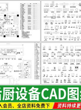 餐厅后厨平面布置图餐饮酒店厨房设备设施方案布局图库CAD施工图