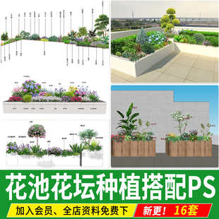 PS花坛花箱花池植物配置搭配组合组团庭院景观设计效果图PSD素材
