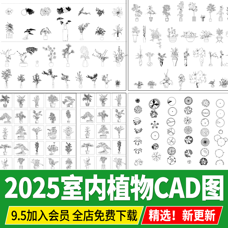 室内植物绿植盆栽摆件花瓶 素材平面立面图插画艺术品盆景CAD图块