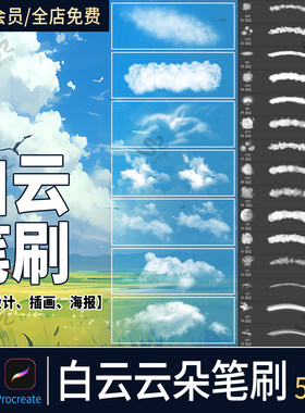 白云云朵procreate画笔场景天空氛围写实点缀插画云彩背景ps笔刷