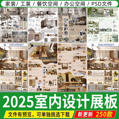 2025现代室内设计ps展板排版家装住宅工装民宿餐厅模板psd素材