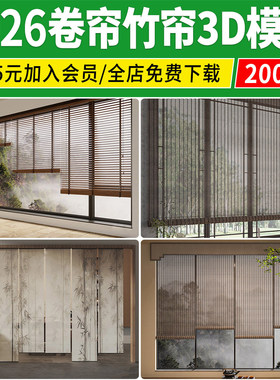 卷帘竹帘窗帘百叶帘罗马帘门帘禅意新中式家装3dmax单体3D模型库