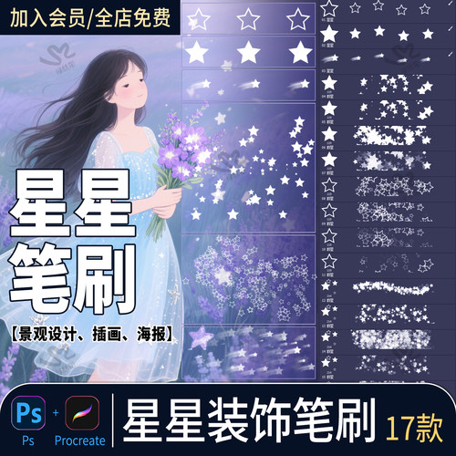 星星procreate绘画笔刷流星装饰氛围点缀插画图案素材ps笔刷画笔