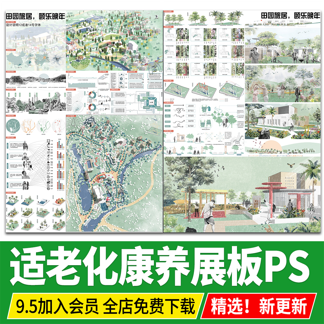 适老化社区改造提升设计老年人康养景观设计疗愈系PSD分层PS展板
