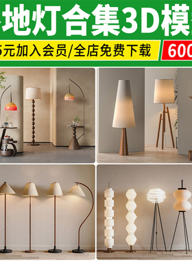 落地灯台灯3D模型 侘寂风单体民宿酒店工装中古风灯具3dmax素材库