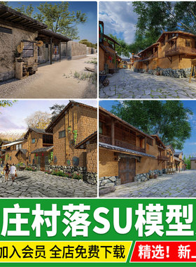 美丽乡村农村村庄古村落老房改造新中式旅游景区民宿度假村SU模型