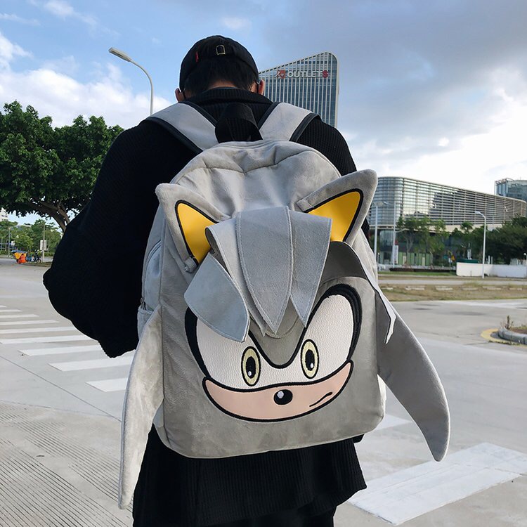 索尼克小众双肩包男款毛绒卡通背包女生大容量初中高中学院风书包