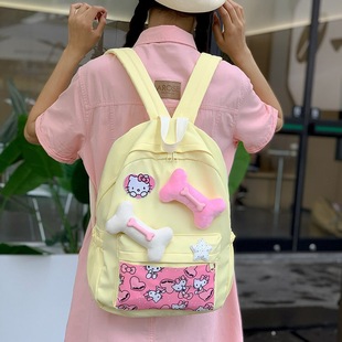 自制款Y2K辣妹背包小众可爱kiity猫校园感骨头卡通书包大容量背包