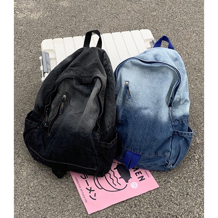 学院男女通用双肩包牛仔布