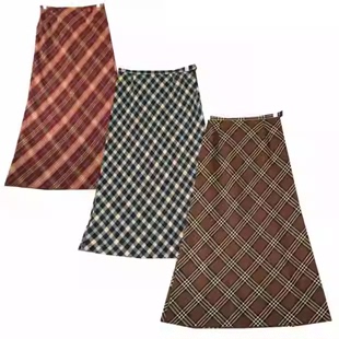 古着vintage复古日系原宿格子毛呢羊毛半身裙仙女裙显瘦直筒长裙4