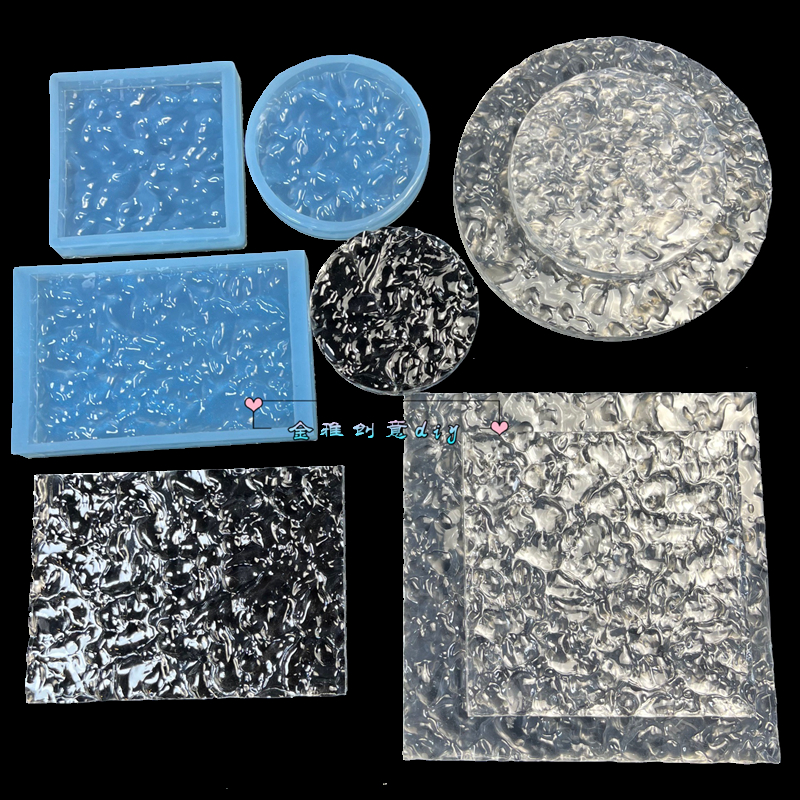 金雅創(chuàng)意diy 水波紋擺臺(tái)模具波浪圓形方形托牌底座壓泥板硅膠翻模