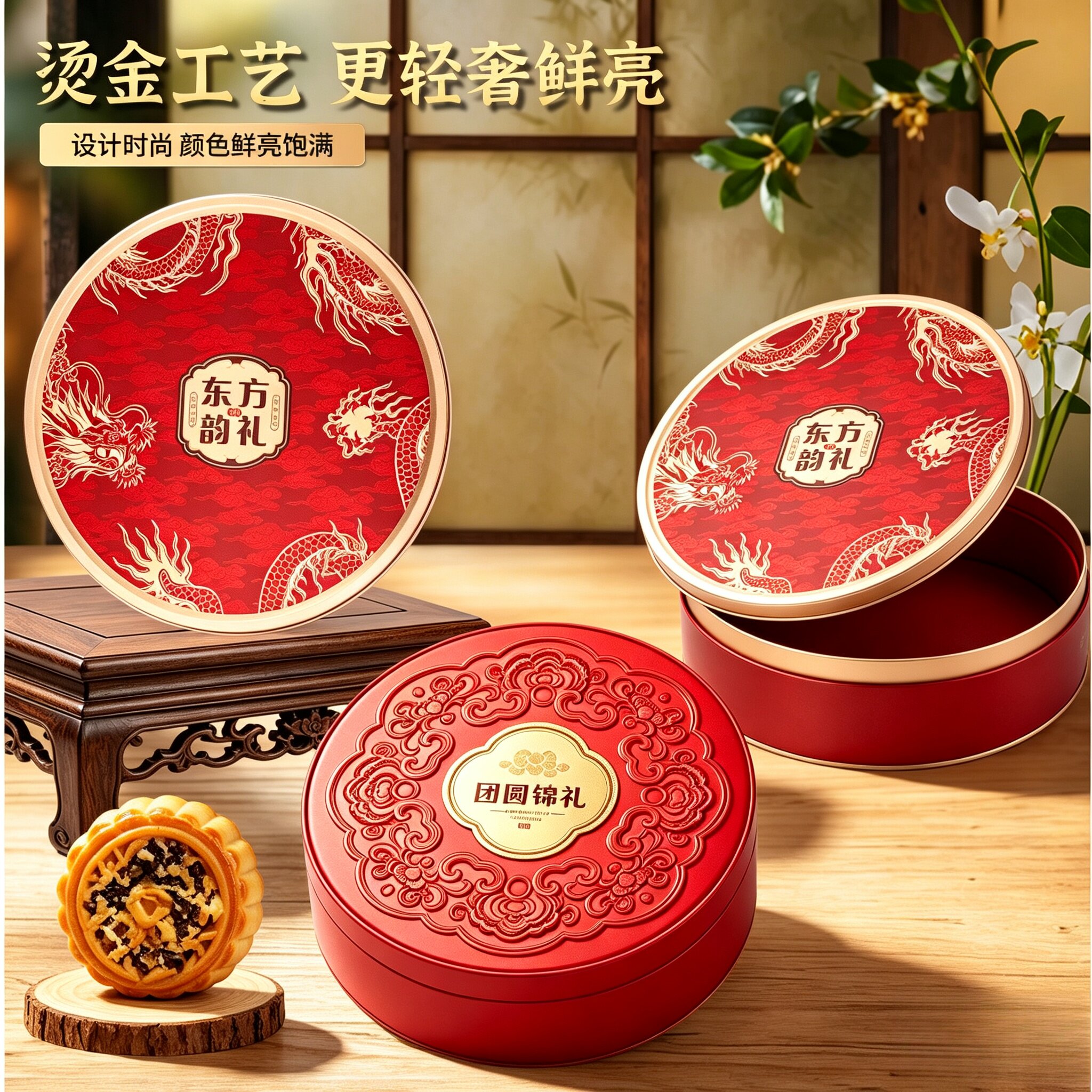 大月饼包装盒大团圆月饼盒铁盒铁罐酒店高档礼品盒圆形包装盒批发