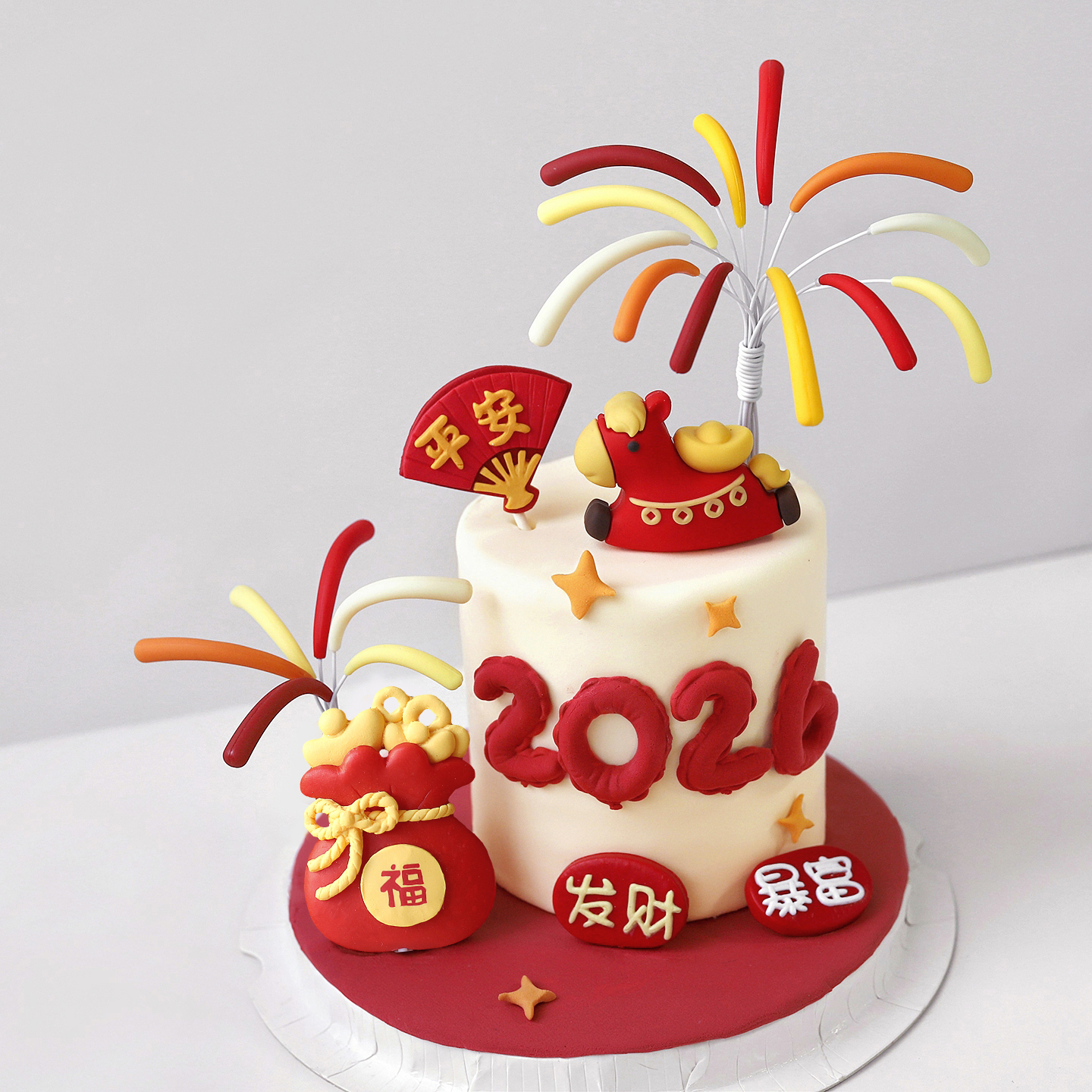 2026新年跨年元旦蛋糕装饰摆件桌面可爱生肖马摆件汽车摆件甜品台